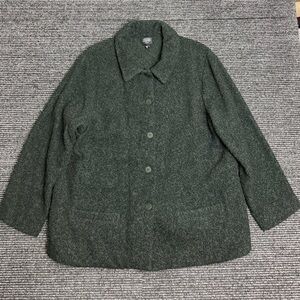 Eileen Fisher Jacket Women’s 2X Green Boucle Wool Blend Boiled Coat High Collar